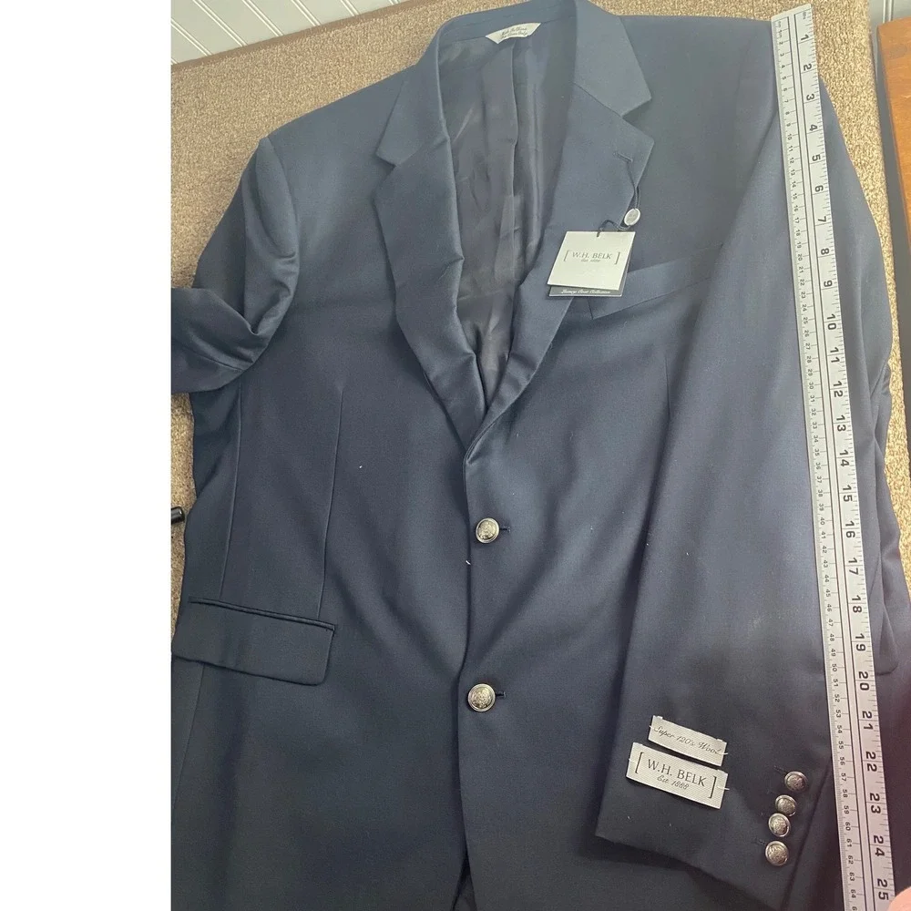 W.H. Belk Mens Navy Super‎ 120s Wool Blazer Sport Coat 50R NWT 211231 FLAW